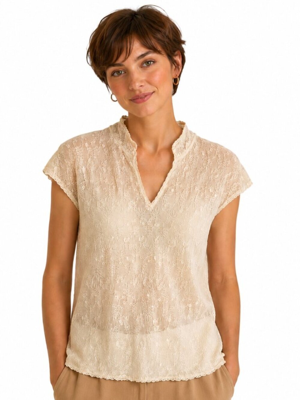 Polo Ralph Lauren Ivory Embroidered Lace Sleeveless Top